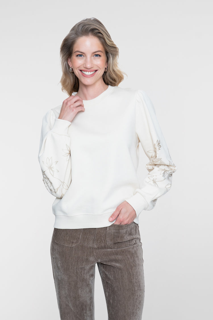 Geisha Sweatshirt mit bestickten Blumenärmeln