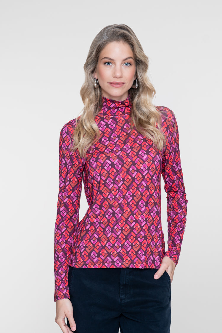 Geisha Top mit grafischem Print und Rollkragen