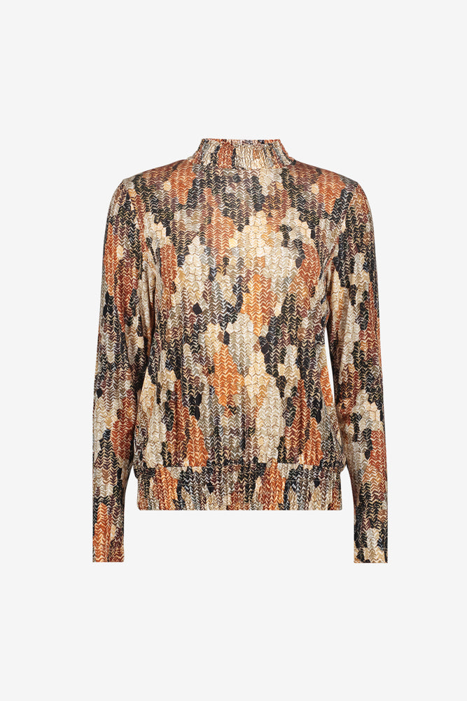 Geisha Top mit grafischem Muster und Smokdetails
