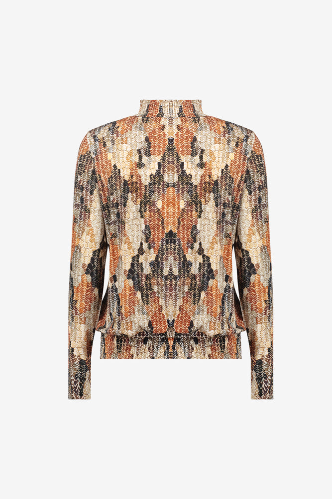 Geisha Top mit grafischem Muster und Smokdetails