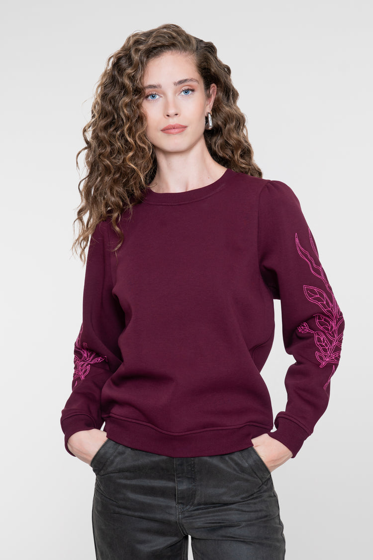 Geisha Burgundy Sweatshirt mit Blumenstickerei an den Ärmeln