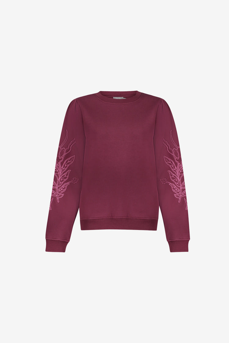 Geisha Burgundy Sweatshirt mit Blumenstickerei an den Ärmeln