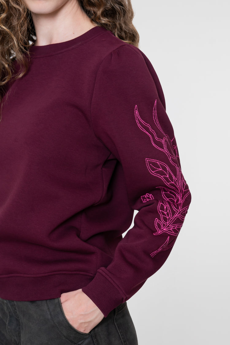 Geisha Burgundy Sweatshirt mit Blumenstickerei an den Ärmeln
