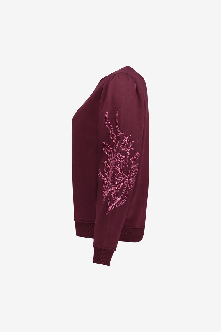 Geisha Burgundy Sweatshirt mit Blumenstickerei an den Ärmeln