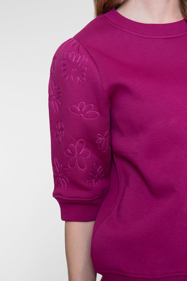 Geisha Sweatshirt mit halblangen Ärmeln und Blumenstickerei