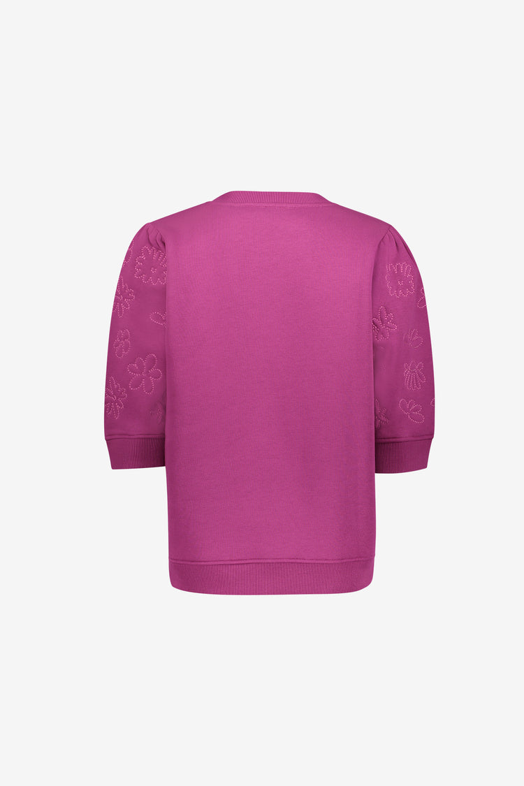 Geisha Sweatshirt mit halblangen Ärmeln und Blumenstickerei