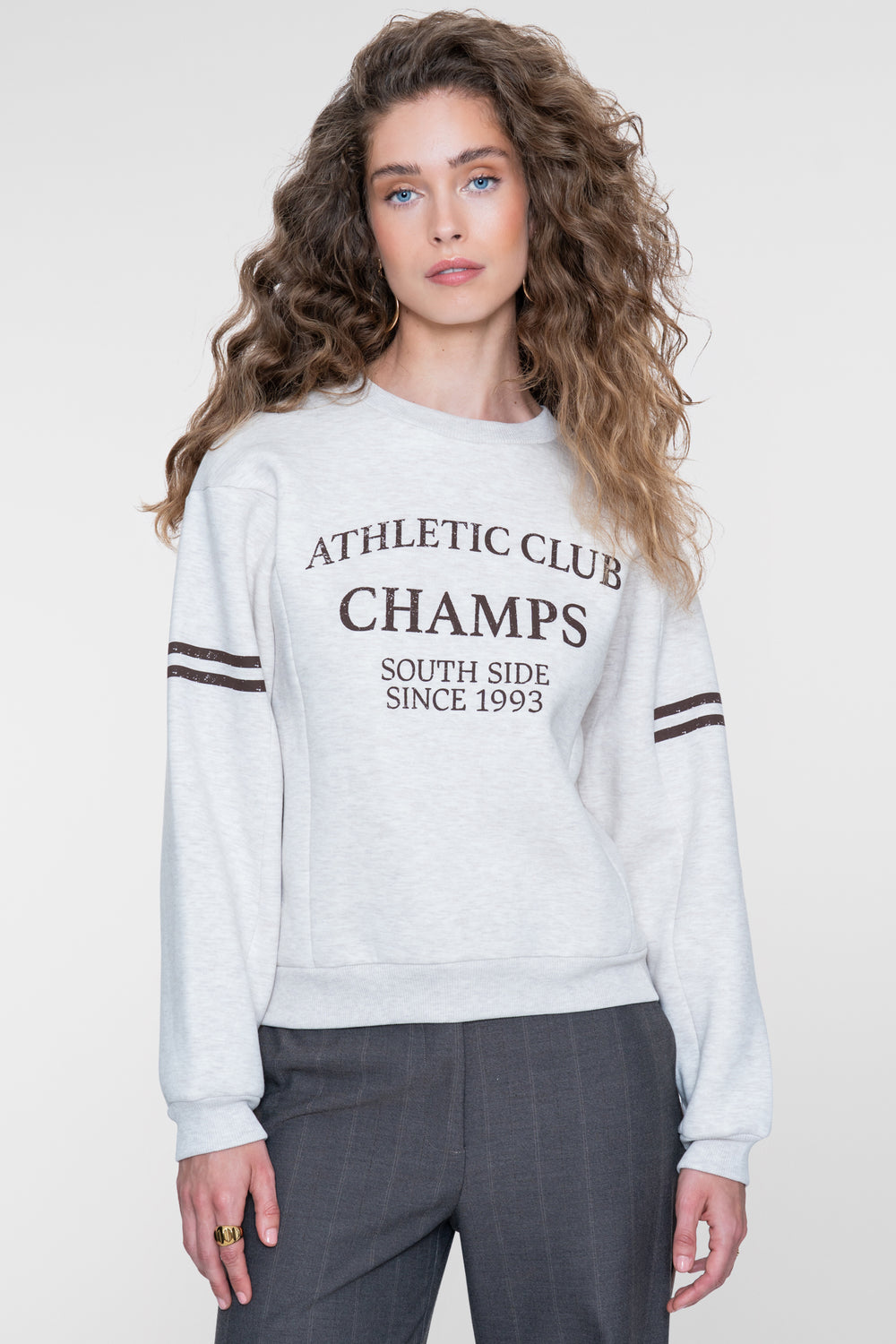 Geisha Sweatshirt in Greige Melange mit sportlichem Print