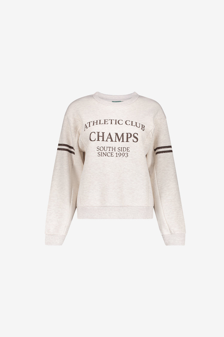 Geisha Sweatshirt in Greige Melange mit sportlichem Print
