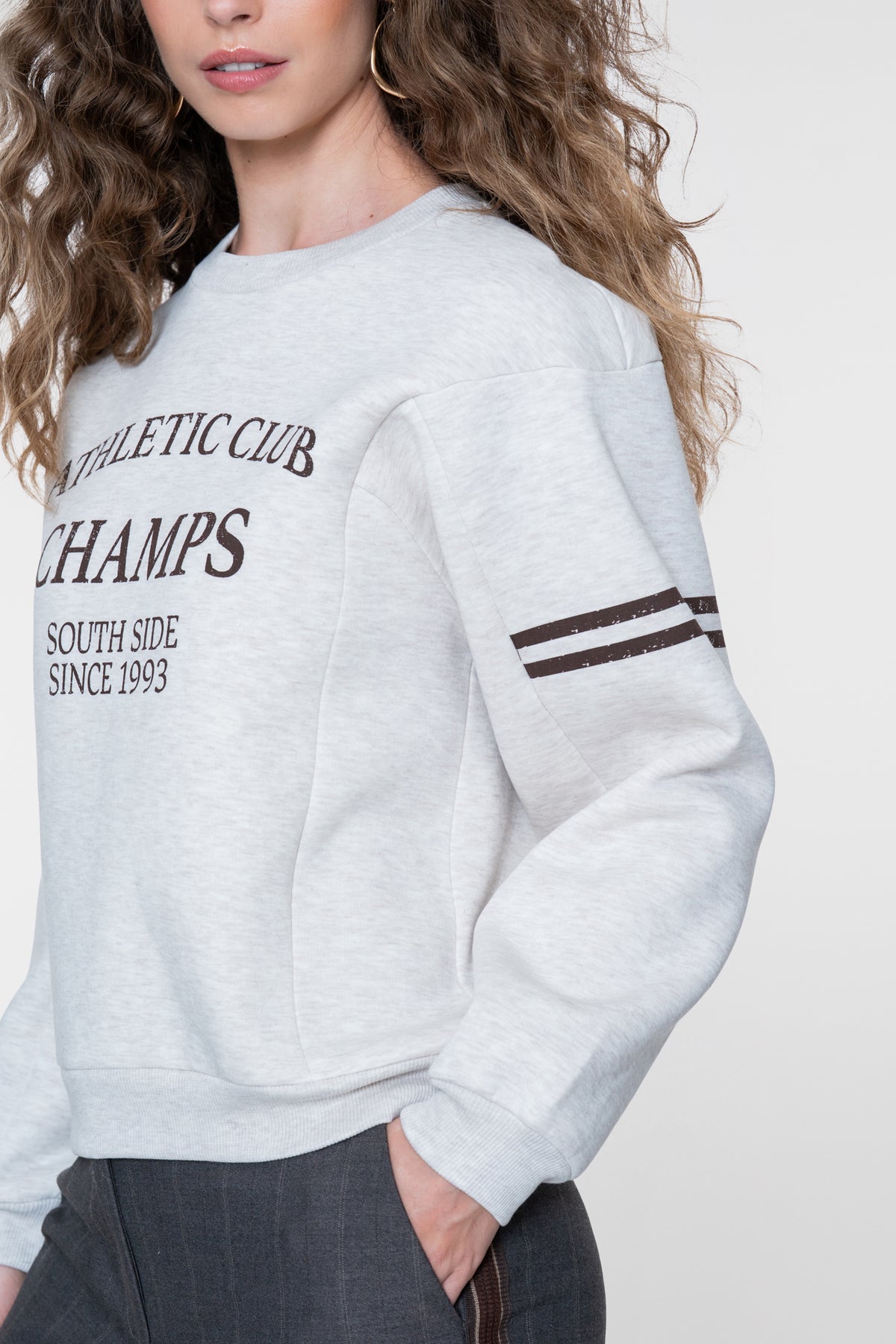 Geisha Sweatshirt in Greige Melange mit sportlichem Print