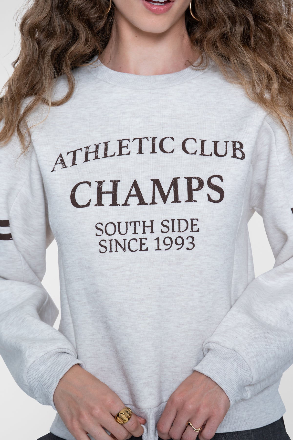 Geisha Sweatshirt in Greige Melange mit sportlichem Print