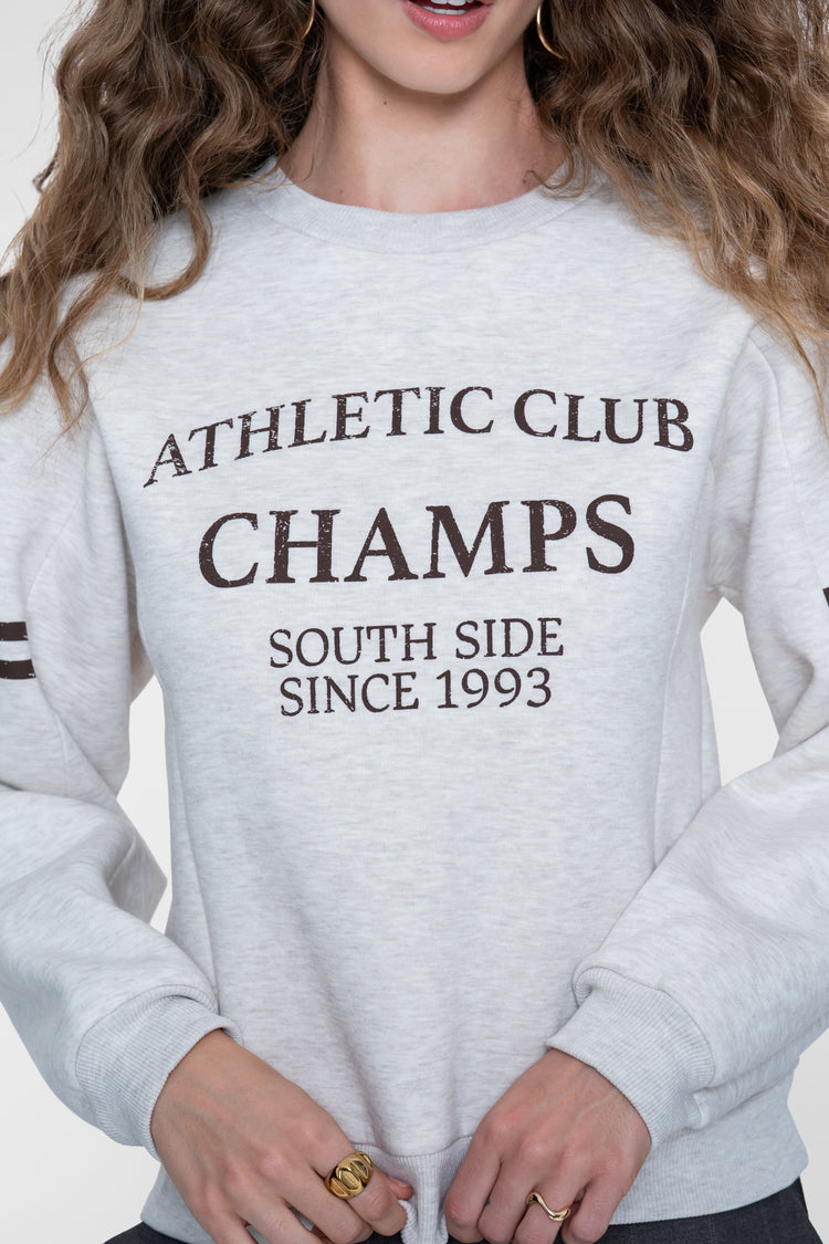 Geisha Sweatshirt in Greige Melange mit sportlichem Print