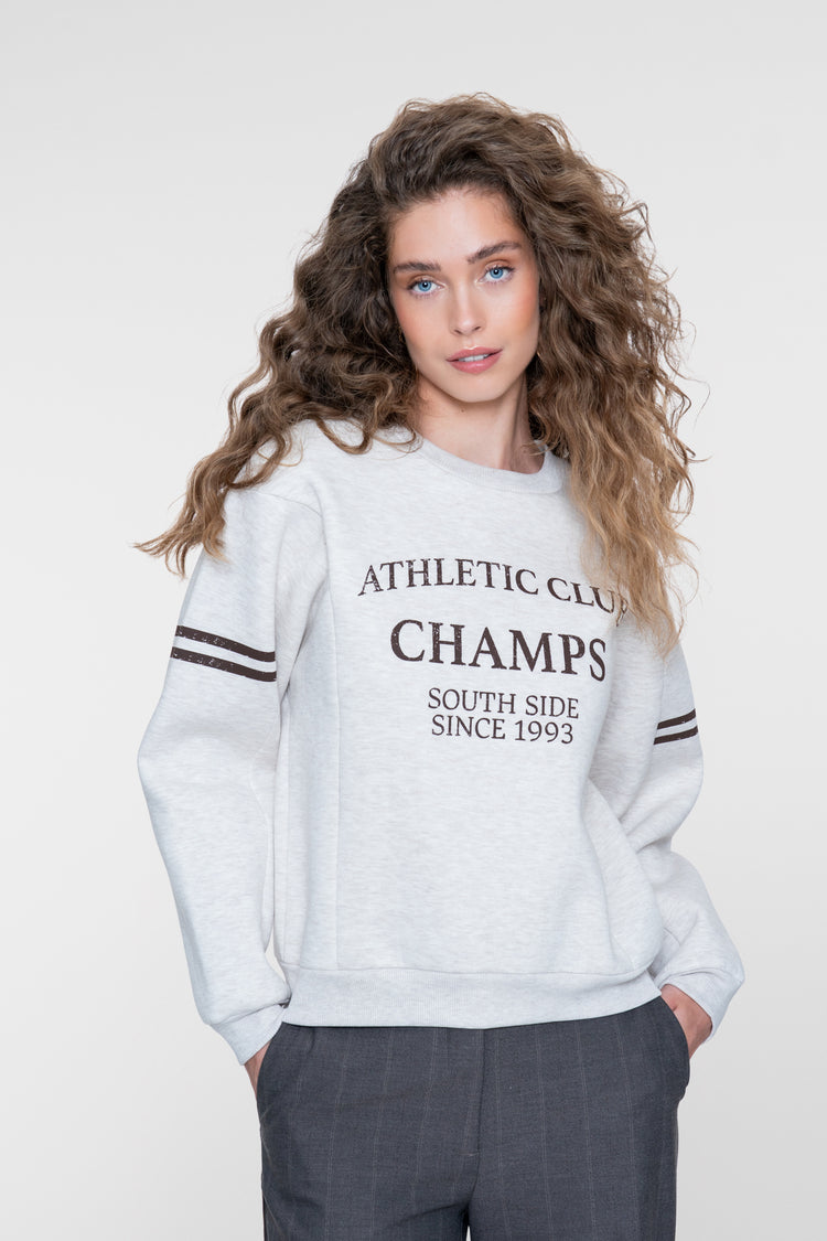 Geisha Sweatshirt in Greige Melange mit sportlichem Print