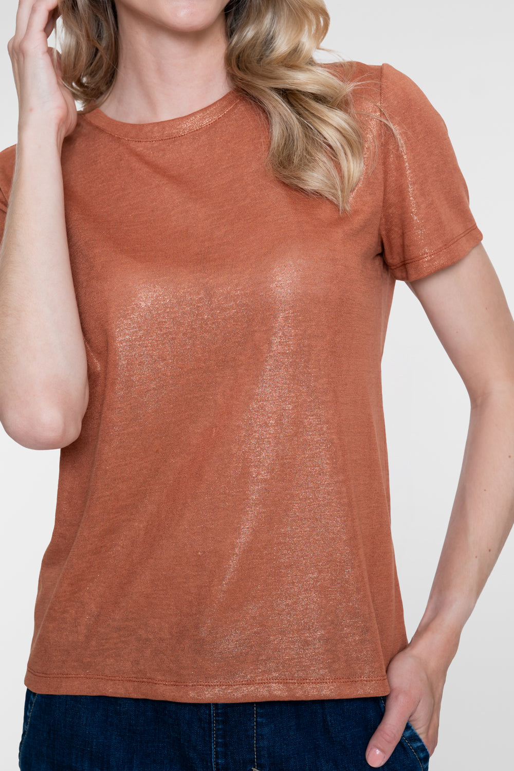 Geisha T-Shirt mit Foil-Print in warmem Camelton