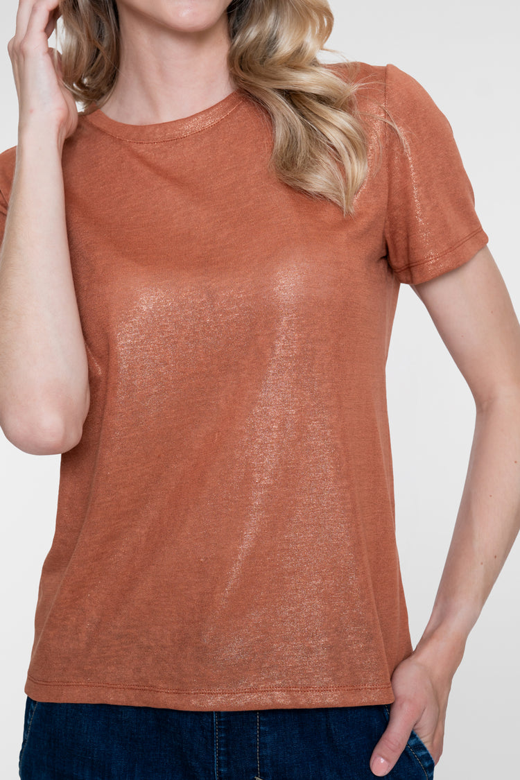 Geisha T-Shirt mit Foil-Print in warmem Camelton