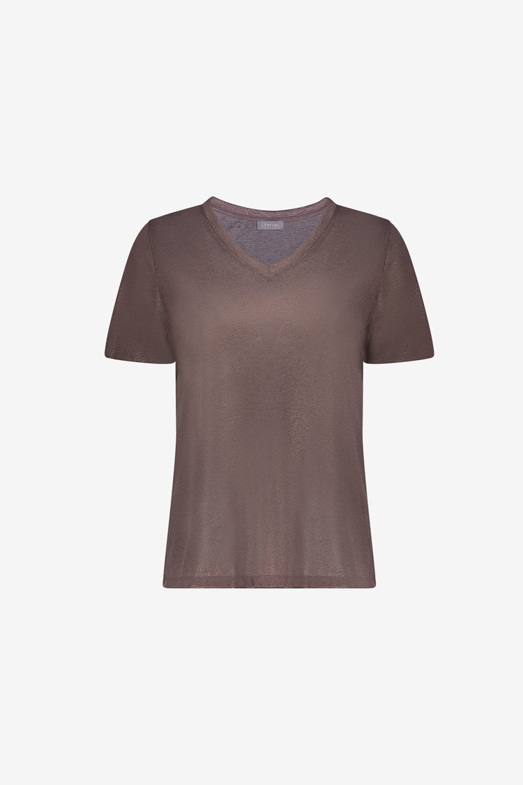 Geisha Jersey T-Shirt mit V-Ausschnitt und dezentem Glanz