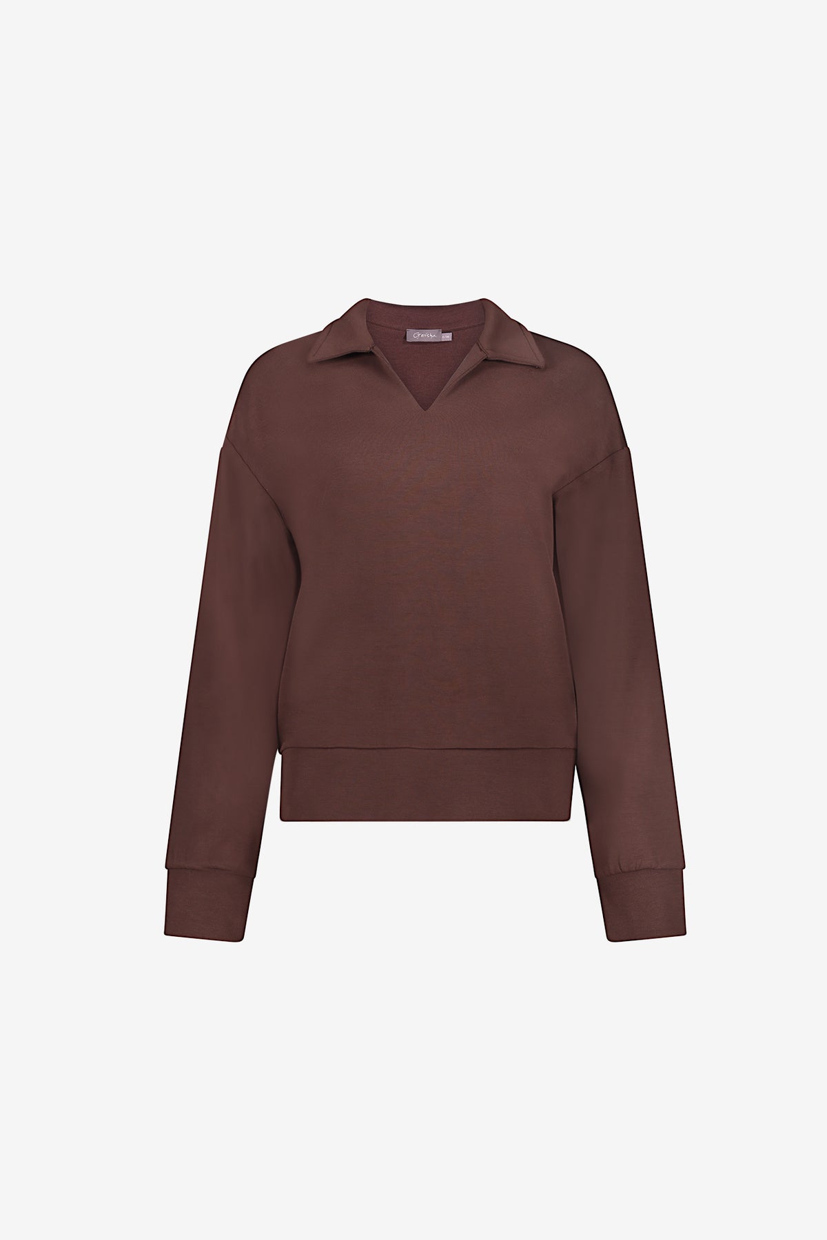 Geisha Sweatshirt mit Polokragen in Dunkelbraun
