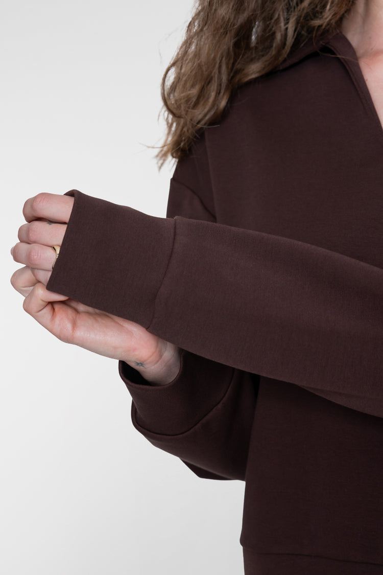 Geisha Sweatshirt mit Polokragen in Dunkelbraun