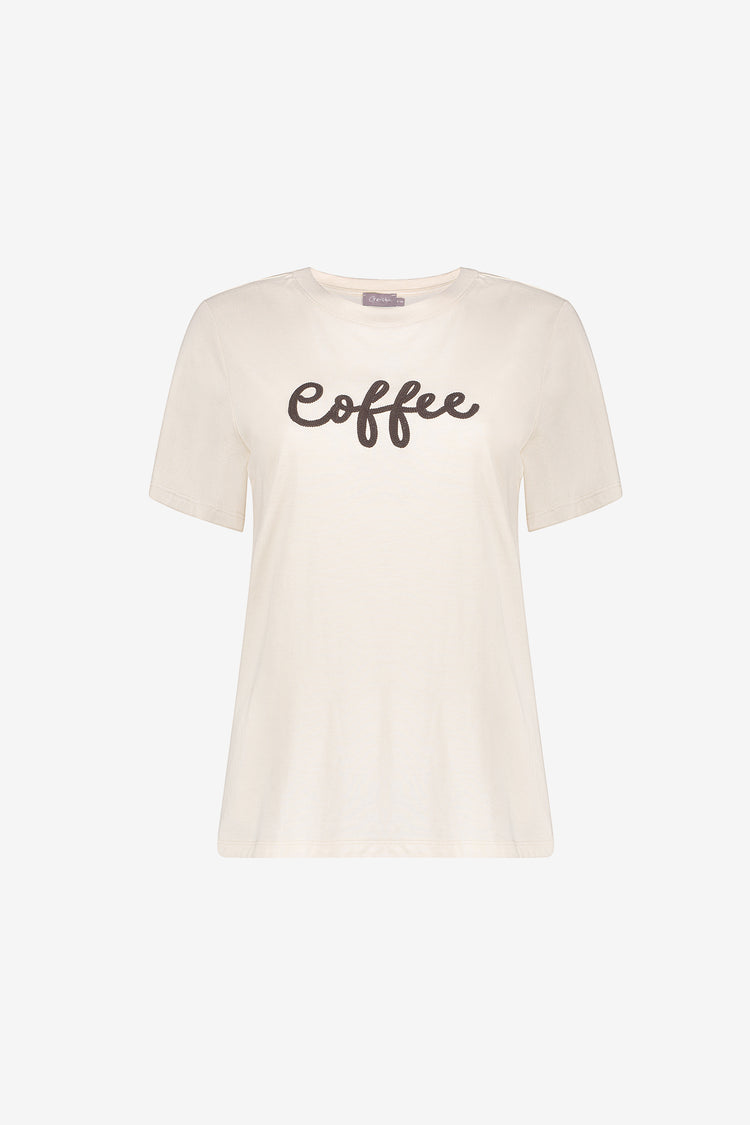 Geisha T-Shirt mit „Coffee“-Stickerei