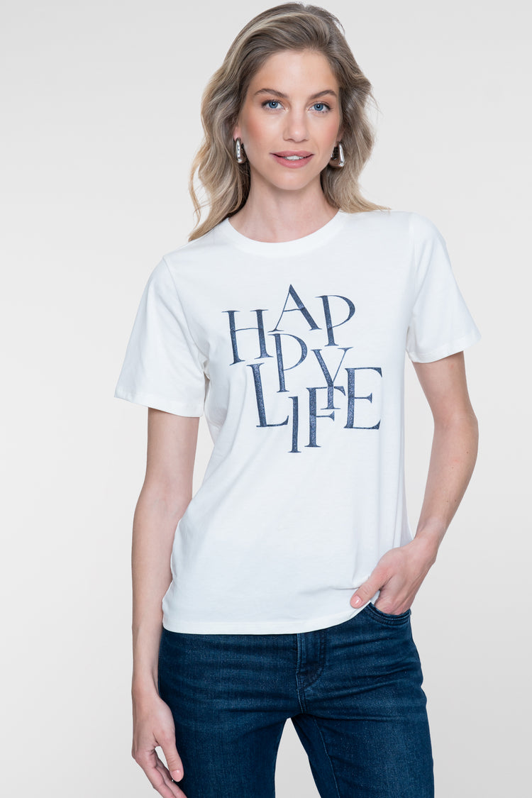 Geisha T-Shirt mit Happy-Life-Print