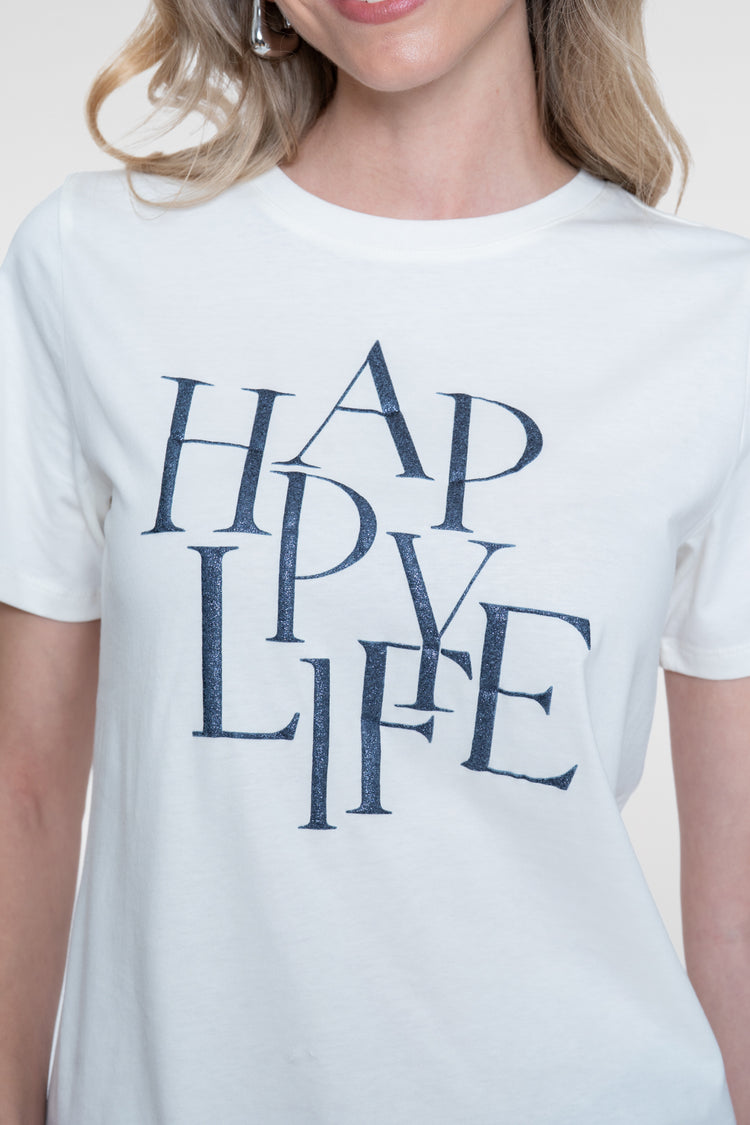 Geisha T-Shirt mit Happy-Life-Print