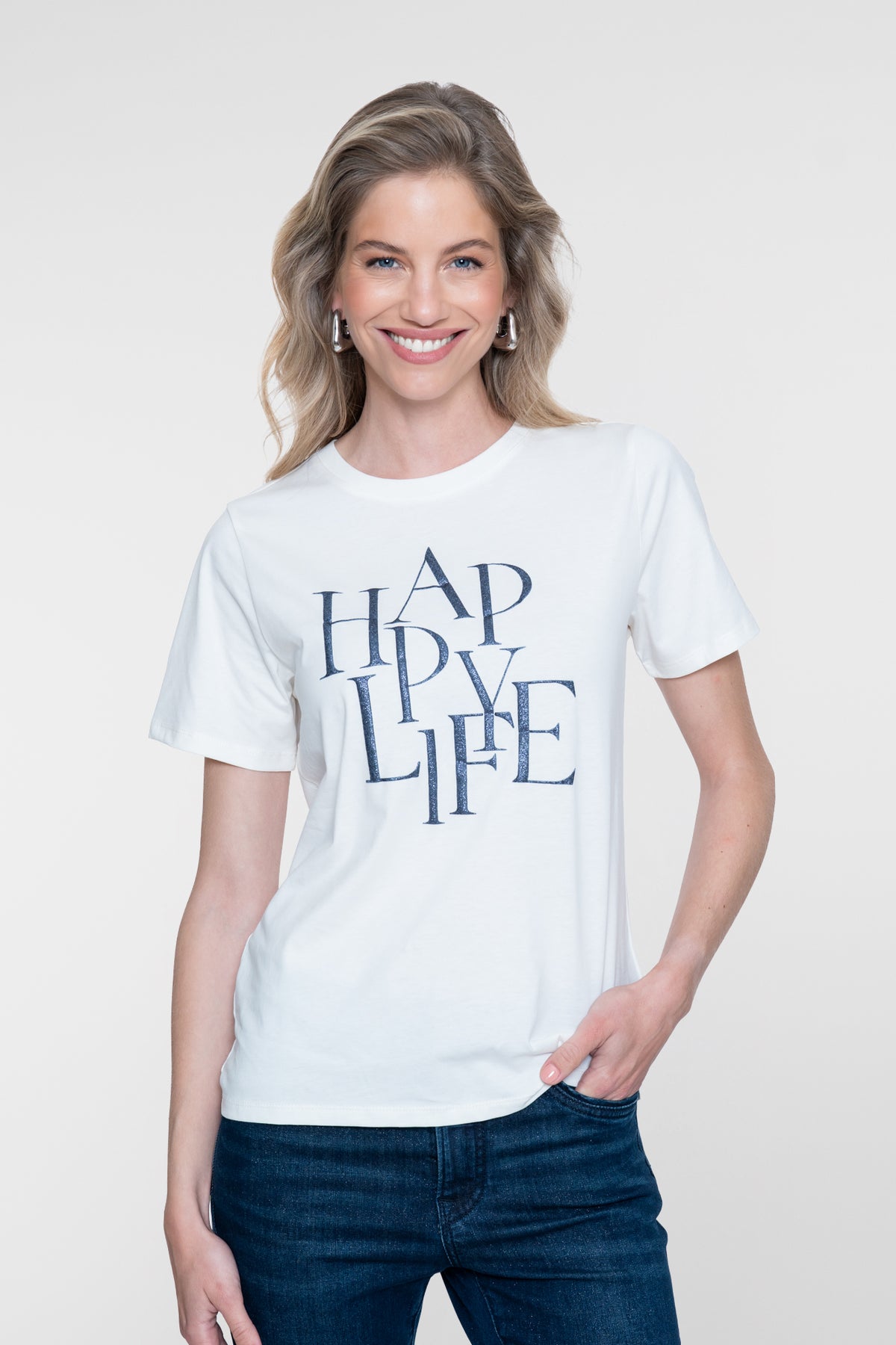 Geisha T-Shirt mit Happy-Life-Print