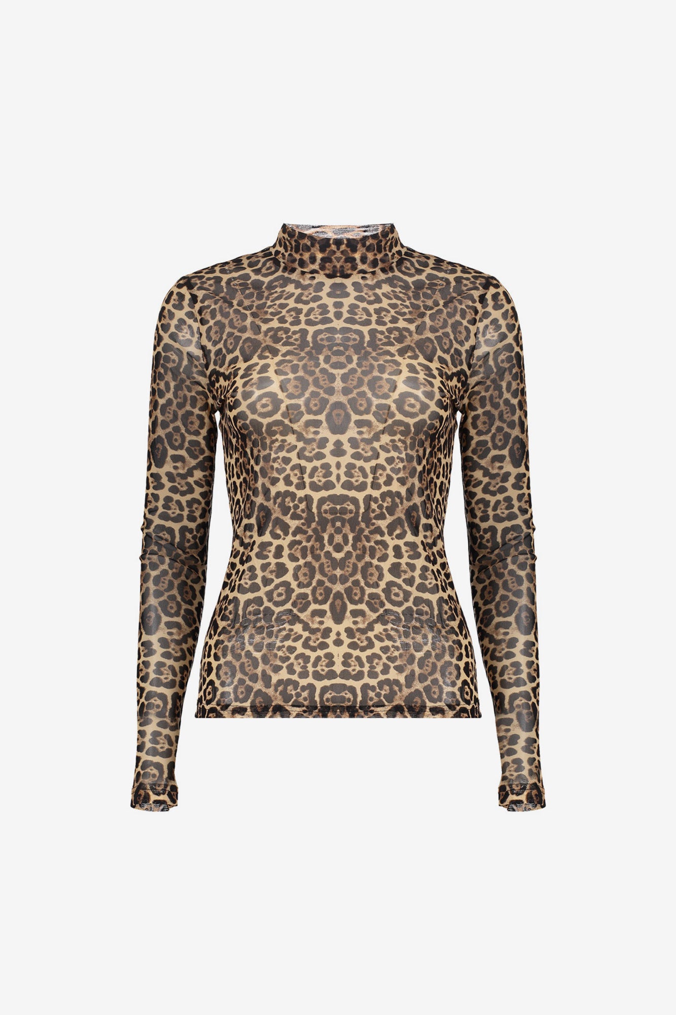 Geisha Mesh-Top mit Leopardenprint und Rollkragen