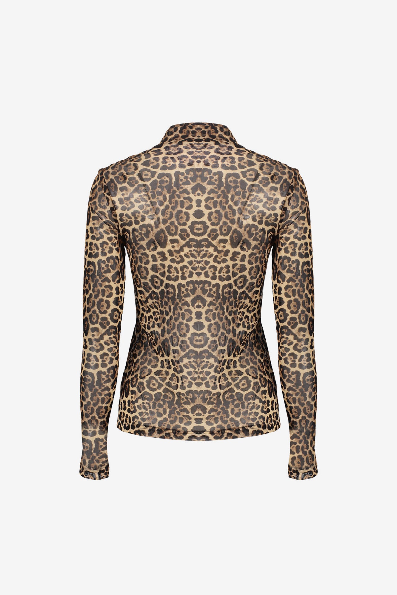 Geisha Mesh-Top mit Leopardenprint und Rollkragen