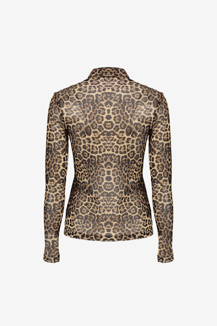 Geisha Mesh-Top mit Leopardenprint und Rollkragen