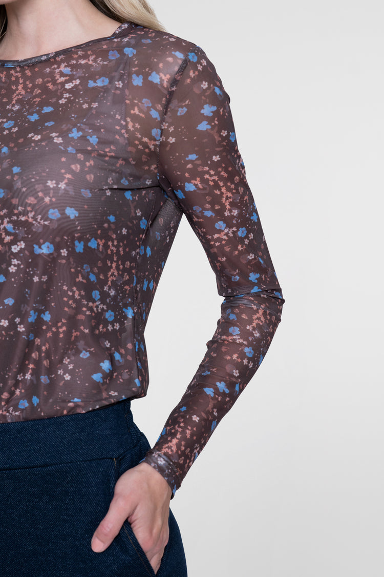 Geisha Mesh-Top mit Blumenprint
