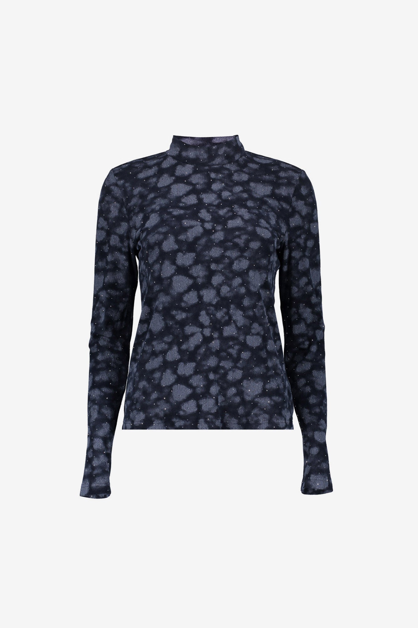 Geisha Top mit Dessin, Strasssteinen und Rollkragen