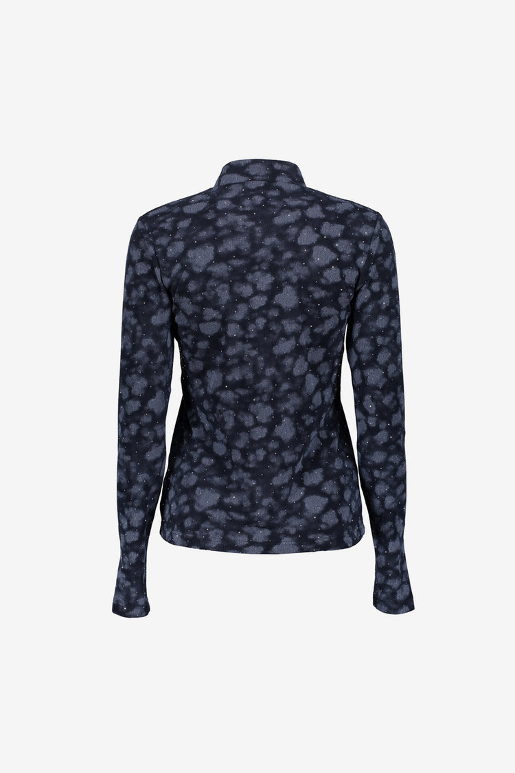 Geisha Top mit Dessin, Strasssteinen und Rollkragen