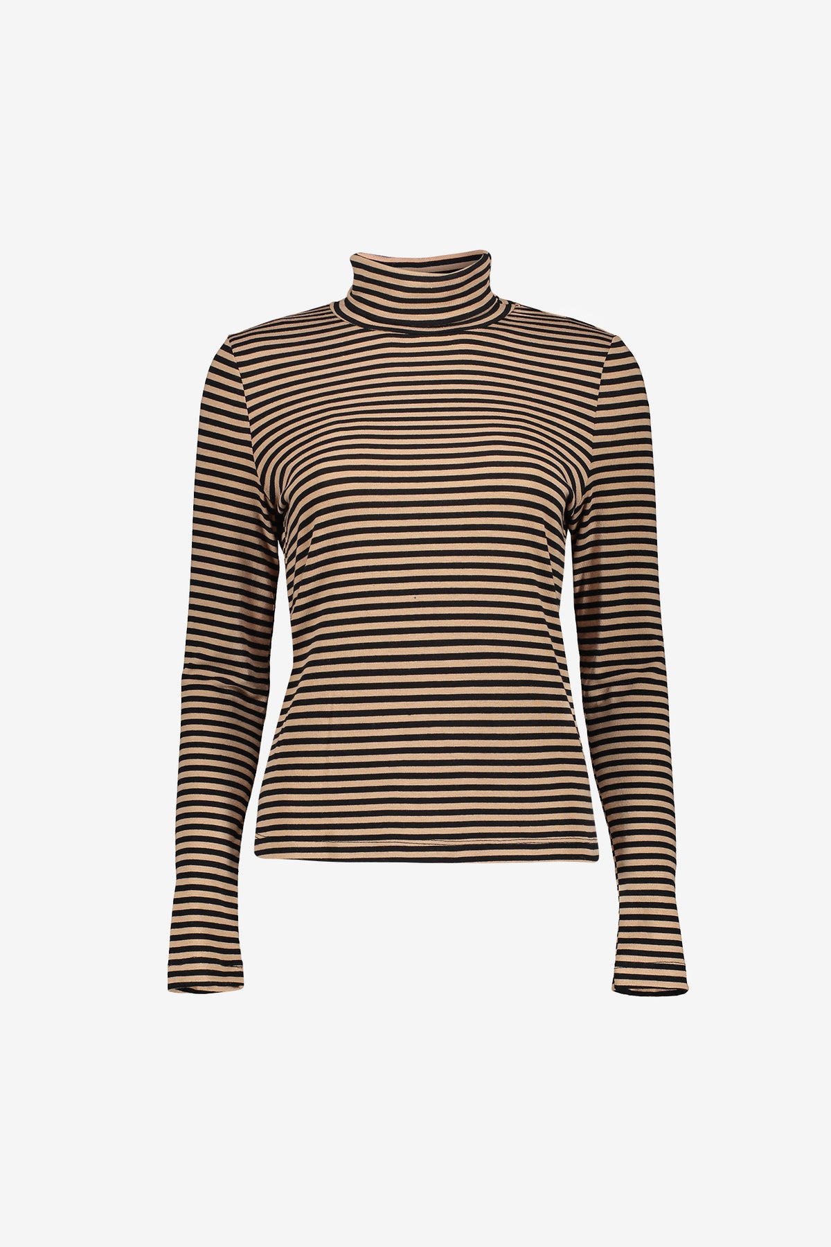 Geisha Rollkragen-Top mit Streifenmuster in Schwarz und Sand