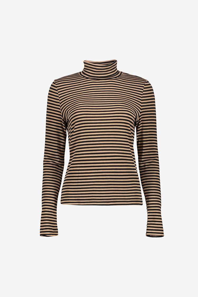 Geisha Rollkragen-Top mit Streifenmuster in Schwarz und Sand