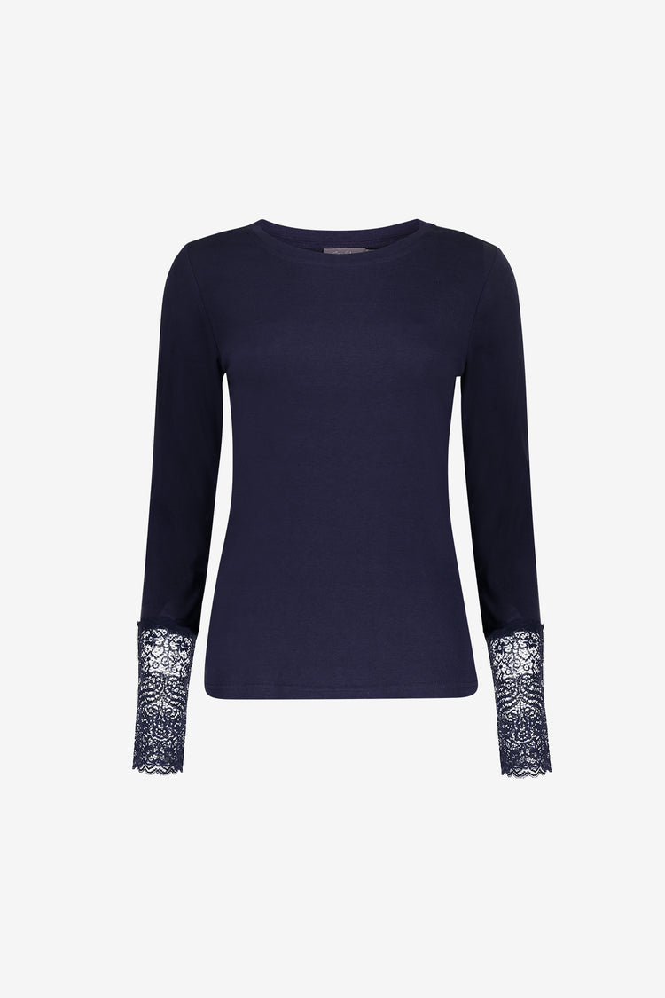 Geisha Basic-Top mit Spitzenmanschetten