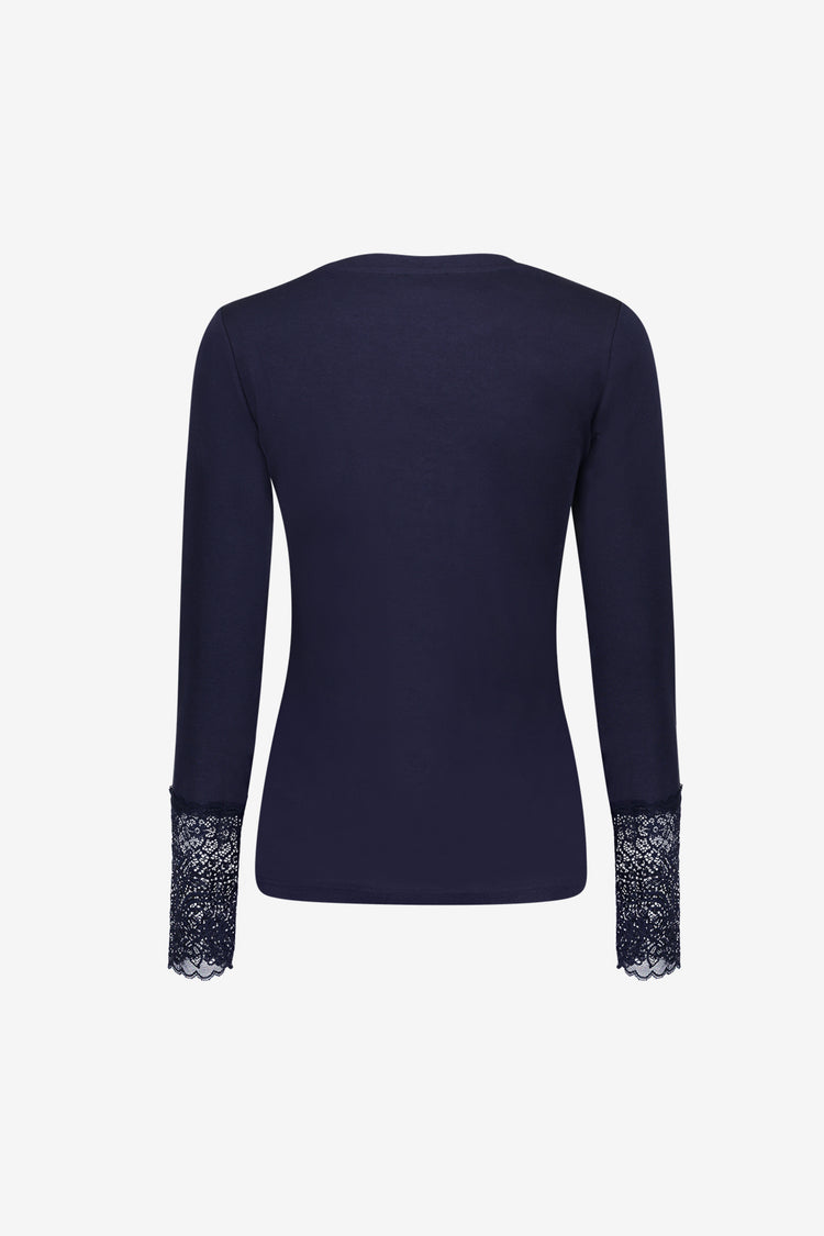 Geisha Basic-Top mit Spitzenmanschetten