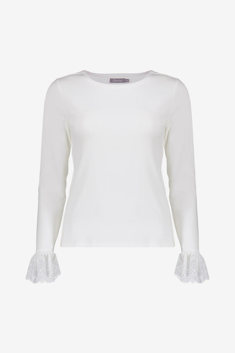 Geisha Basic-Top mit Spitzen-Volantmanschetten