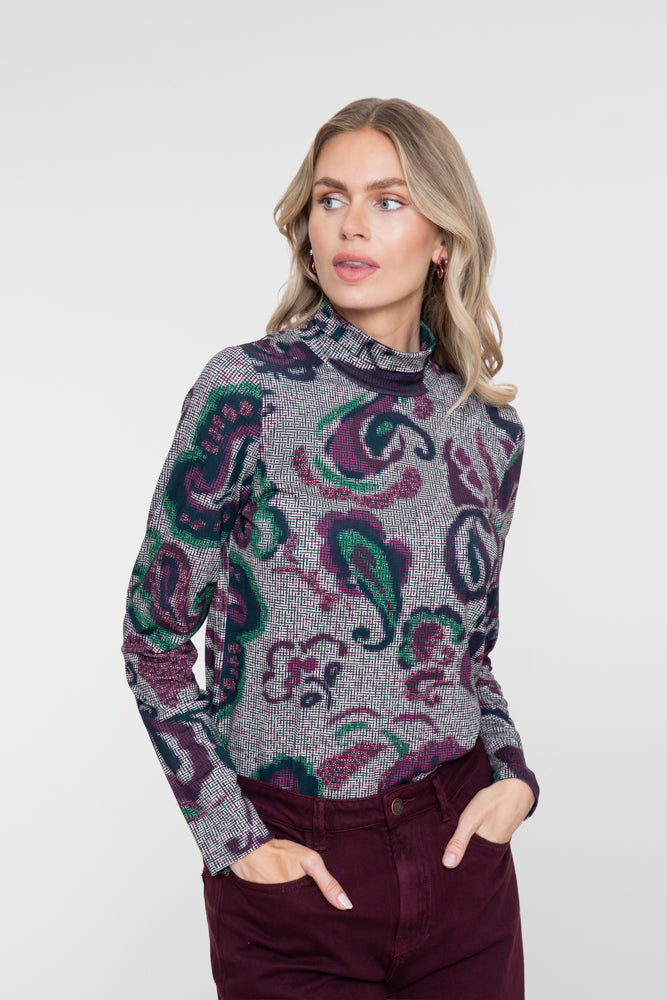 Geisha Damen Figurbetontes Top mit grafischem Paisleyprint