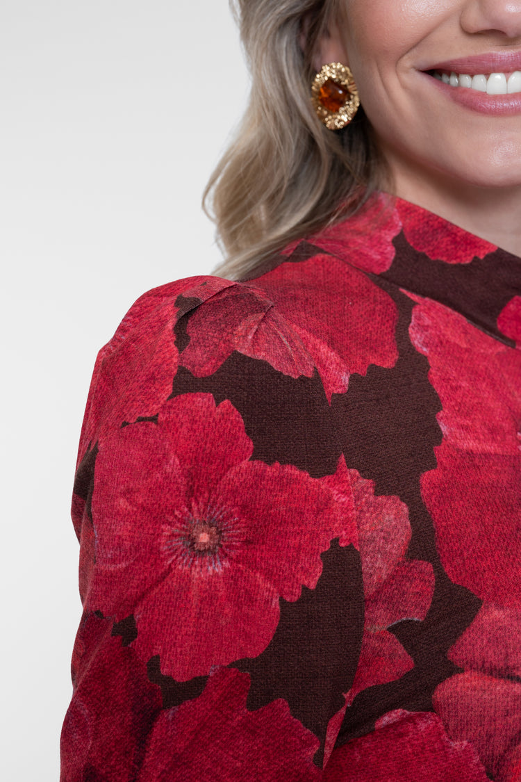 Geisha Top mit halblangen Ärmeln und Blumenprint