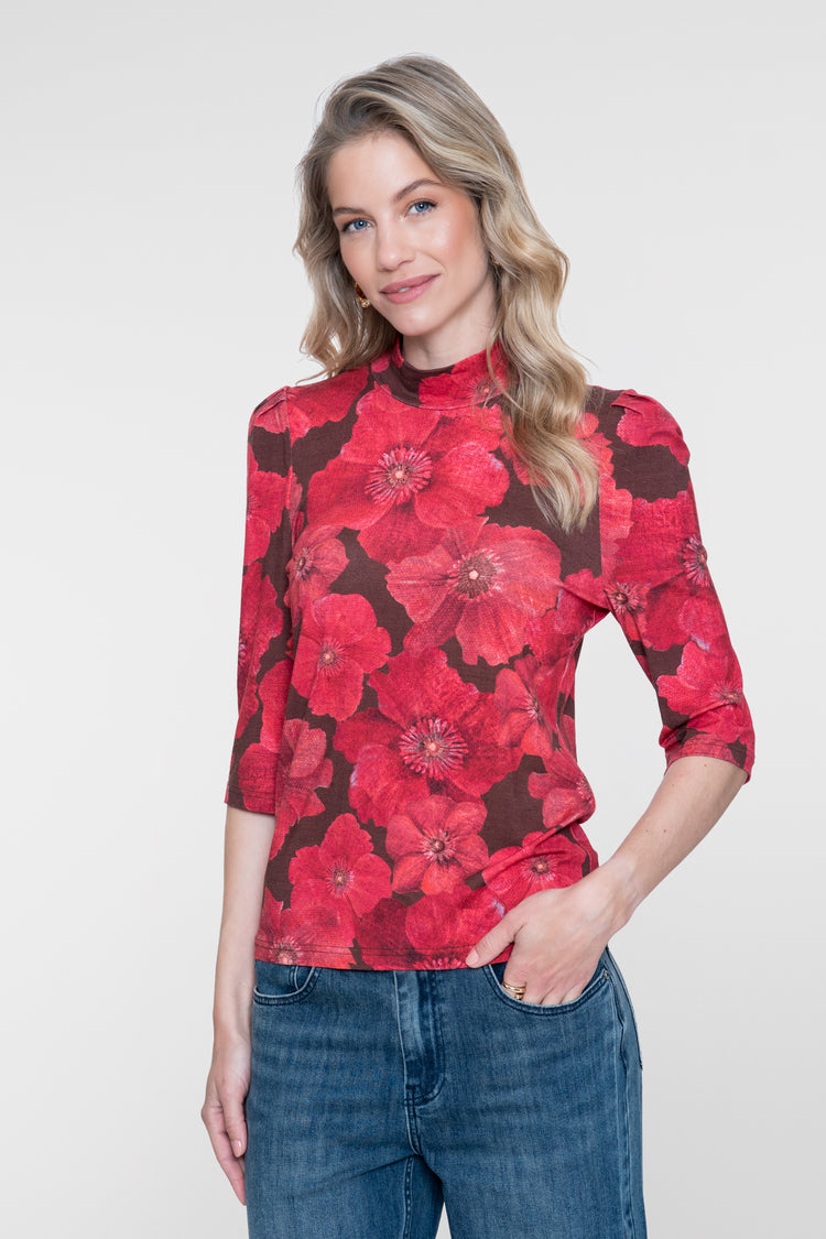 Geisha Top mit halblangen Ärmeln und Blumenprint