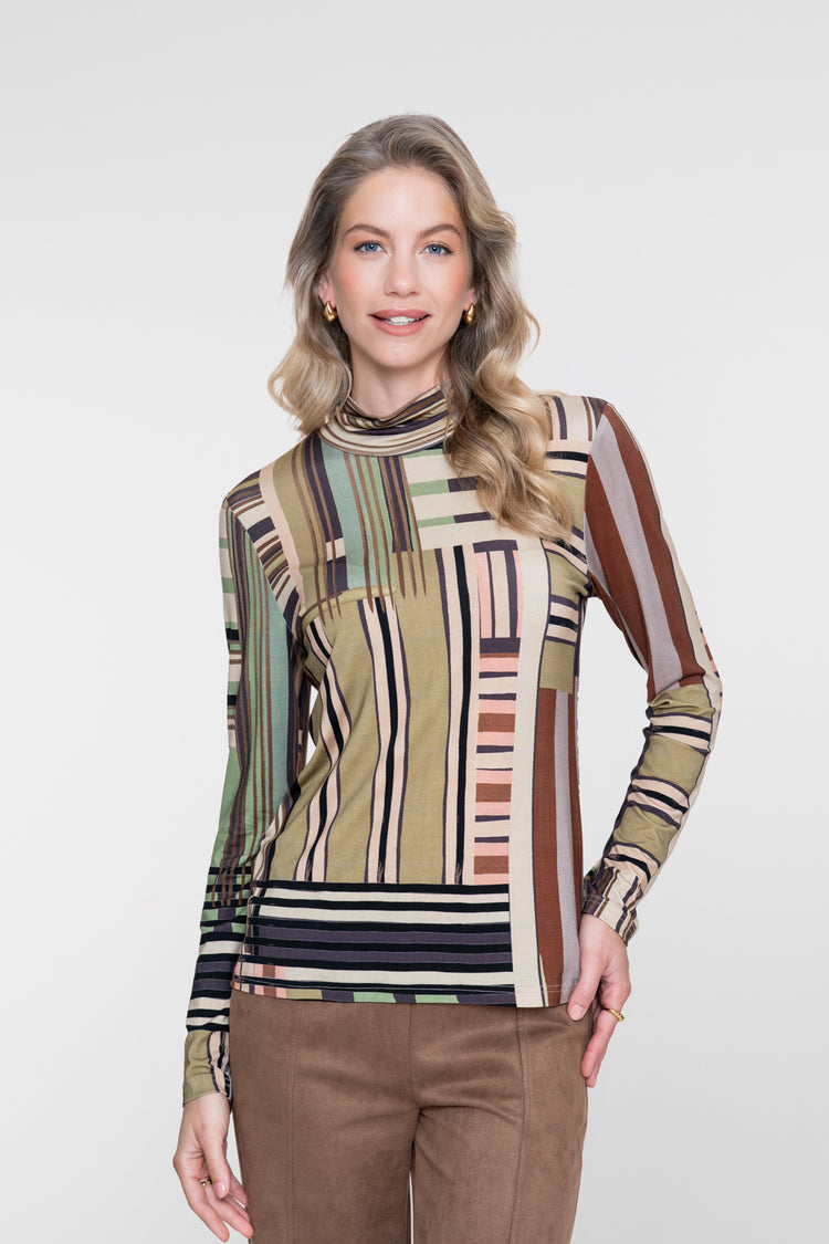 Geisha Turtleneck-Top mit Retroprint und komfortablem Stretch