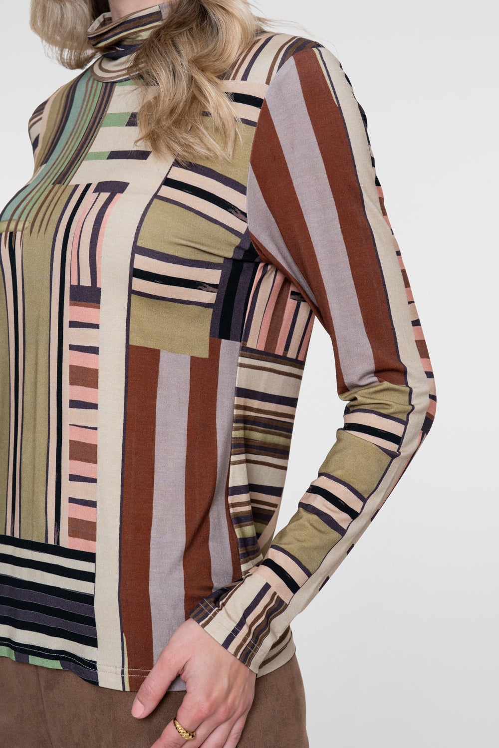 Geisha Turtleneck-Top mit Retroprint und komfortablem Stretch