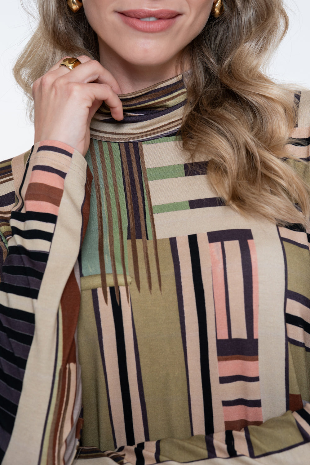 Geisha Turtleneck-Top mit Retroprint und komfortablem Stretch