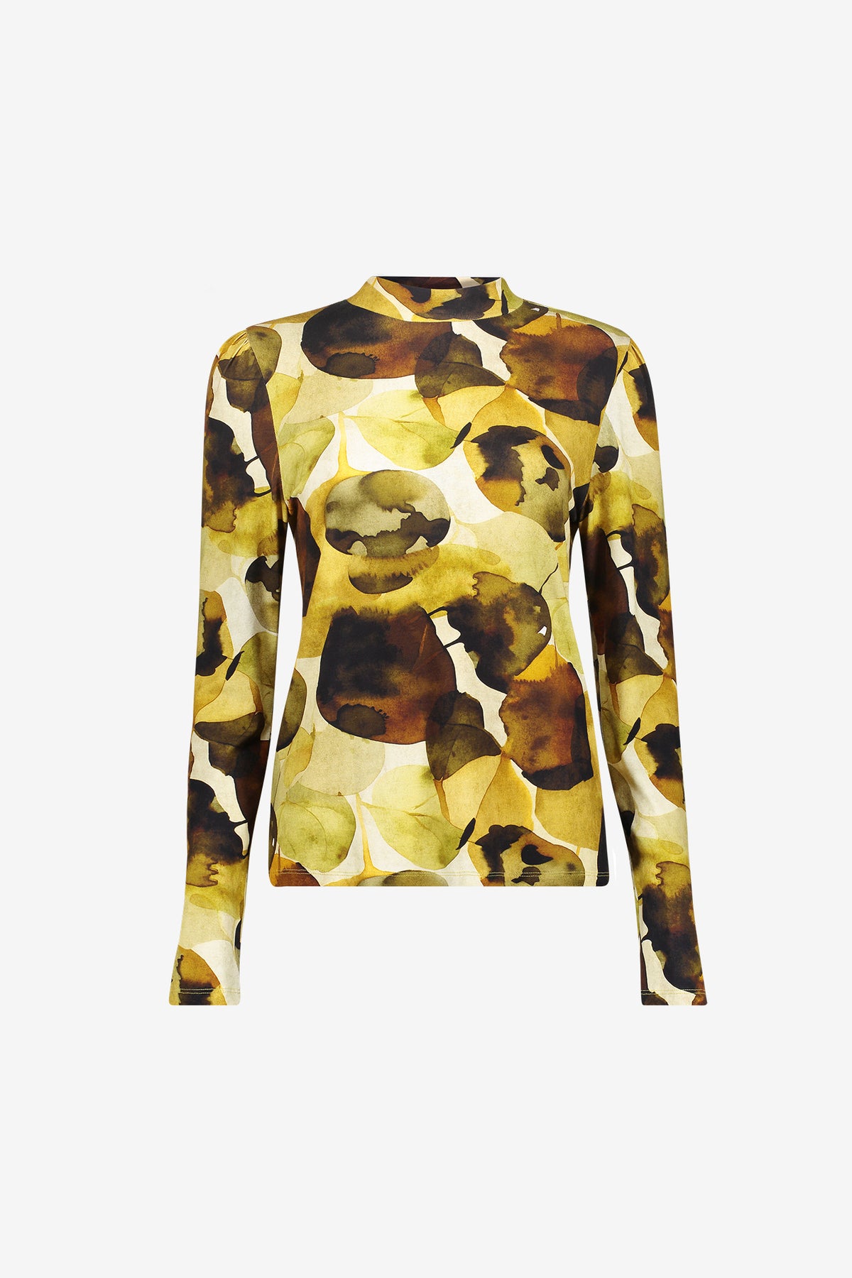 Geisha Damen Viskose-Longsleeve mit Blattprint und Stehkragen