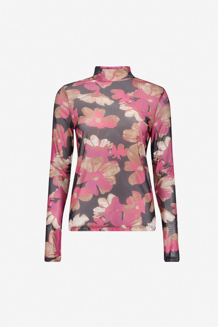 Geisha Damen Mesh-Top mit Blumenprint und Stehkragen