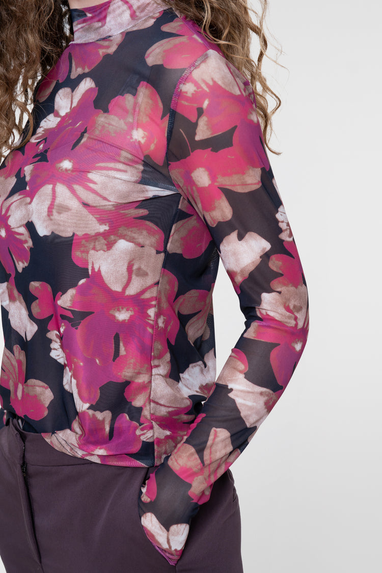 Geisha Damen Mesh-Top mit Blumenprint und Stehkragen