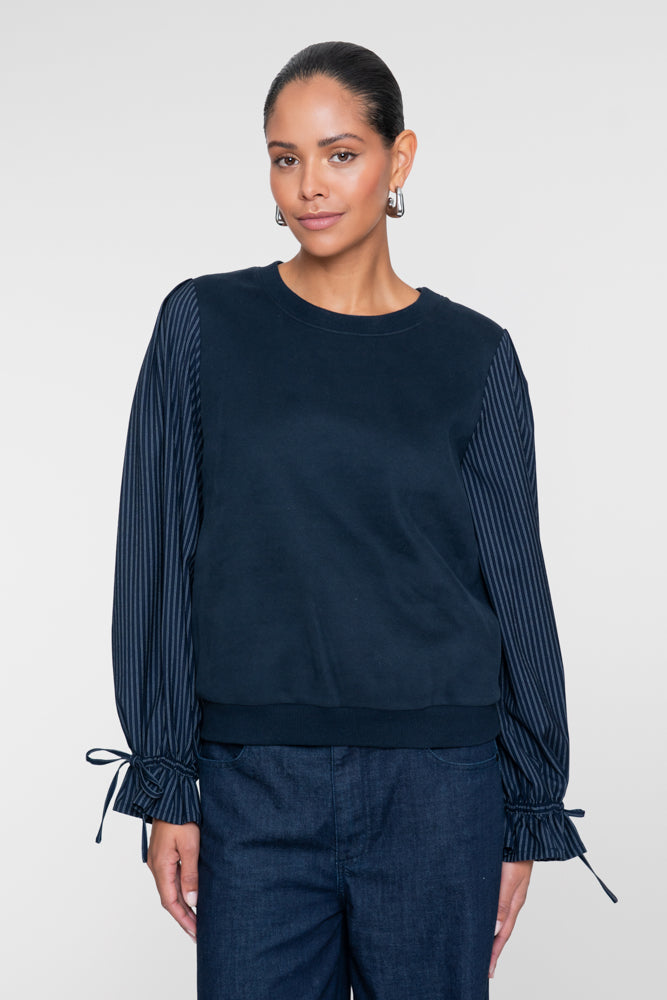 Geisha Damen Sweatshirt mit gestreiften Blusenärmeln und Rüschendetails