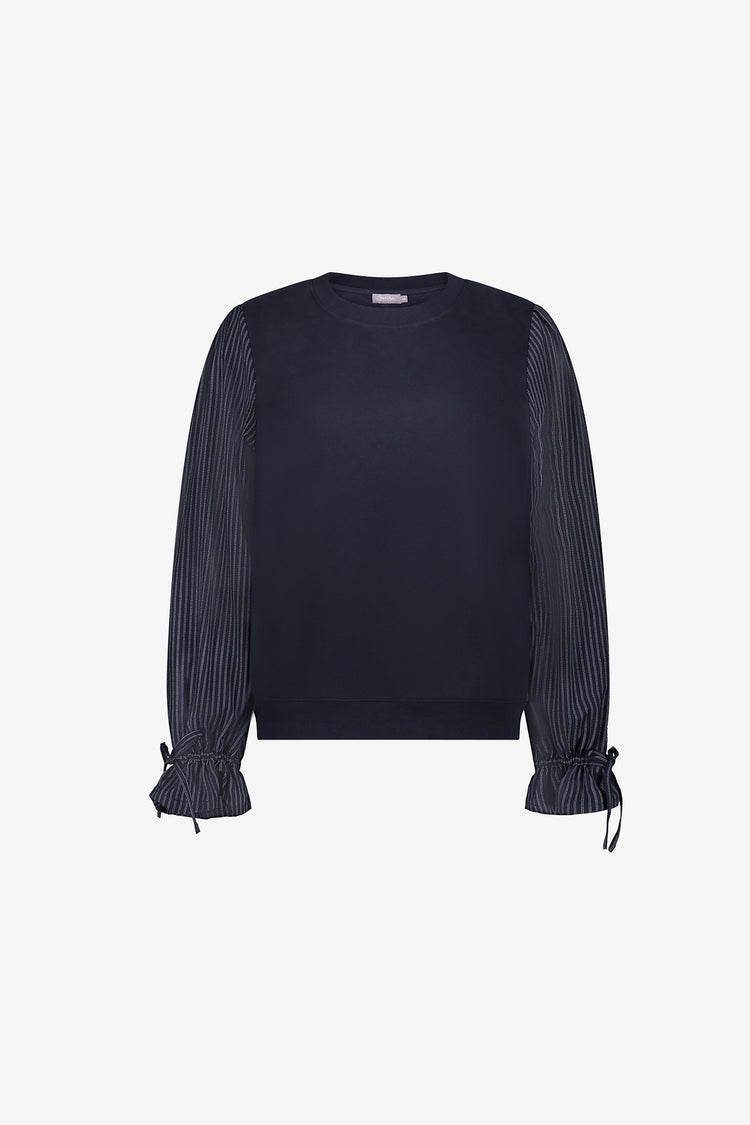 Geisha Damen Sweatshirt mit gestreiften Blusenärmeln und Rüschendetails