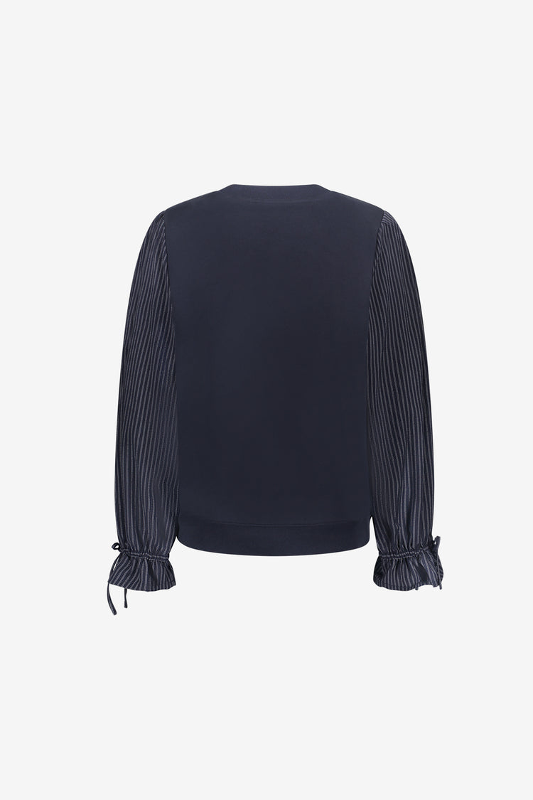 Geisha Damen Sweatshirt mit gestreiften Blusenärmeln und Rüschendetails