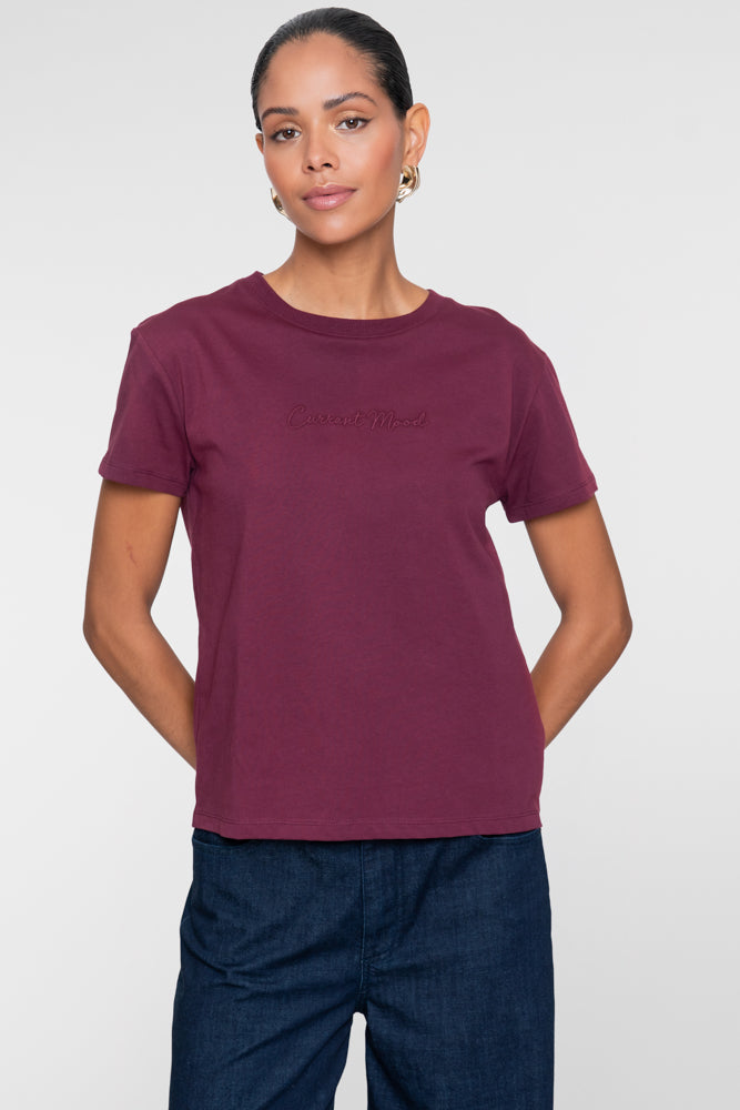 Geisha Damen T-Shirt mit gesticktem „Current Mood“-Schriftzug