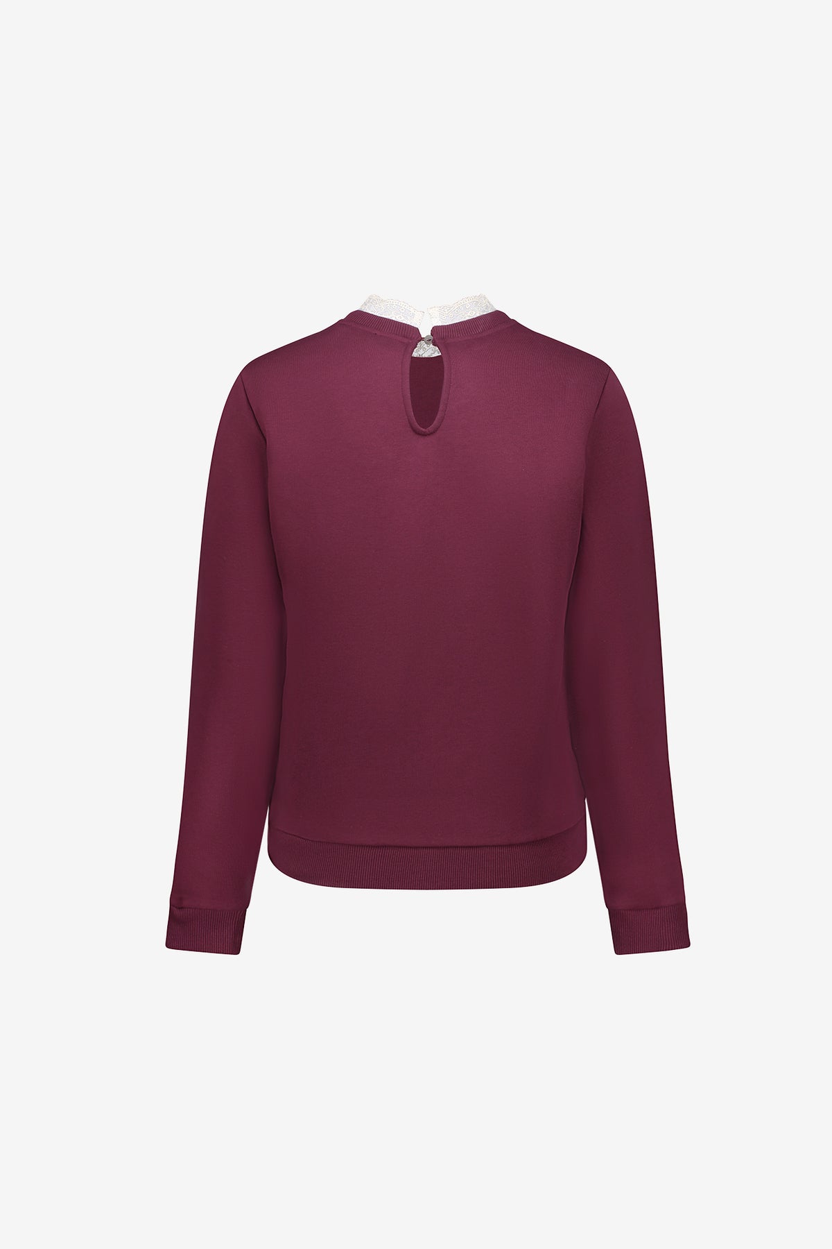 Geisha Damen Sweatshirt mit Spitzenkragen in Burgunderrot